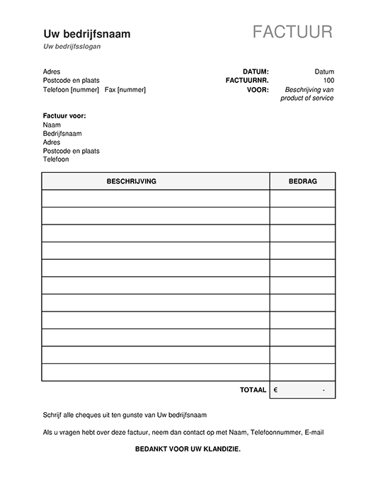 Factuur Excel Template RGI15 AGBC