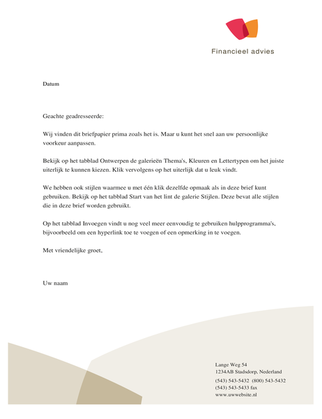 Briefhoofd voor financieel bedrijf Briefhoofd voor financieel bedrijf