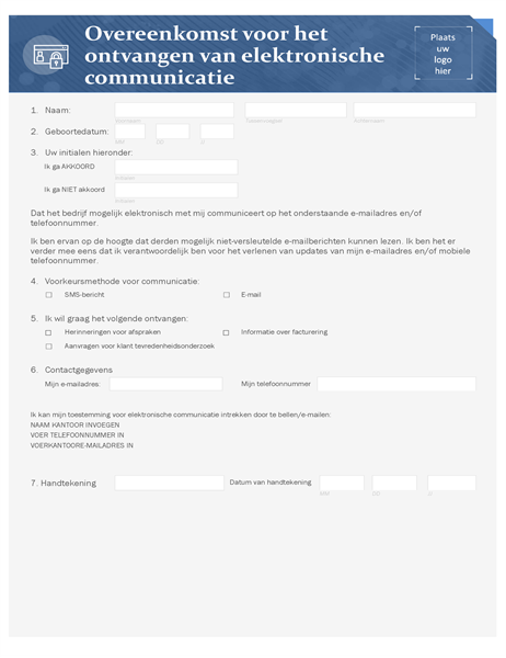 Overeenkomst voor het ontvangen van elektronische communicatie voor het kleinbedrijf Overeenkomst voor het ontvangen van elektronische communicatie voor het kleinbedrijf
