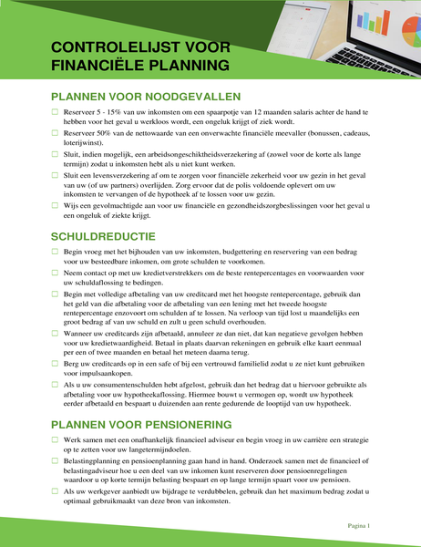 Controlelijst voor financiële planning Controlelijst voor financiële planning