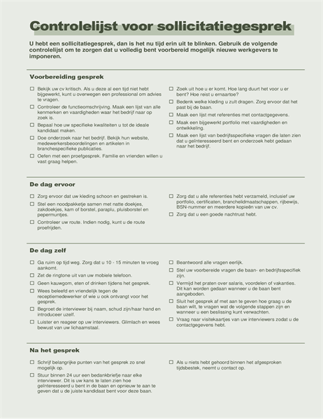 Controlelijst voor sollicitatiegesprek Controlelijst voor sollicitatiegesprek