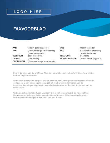 Faxvoorblad met blauwe curve Faxvoorblad met blauwe curve