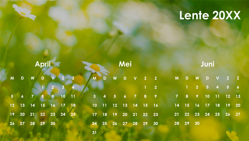 Driemaandelijkse seizoenskalender Driemaandelijkse seizoenskalender