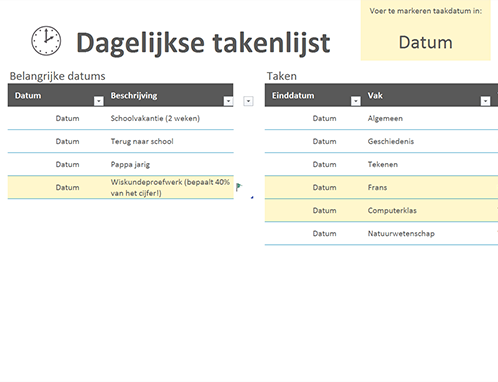 Dagelijkse takenlijst Dagelijkse takenlijst