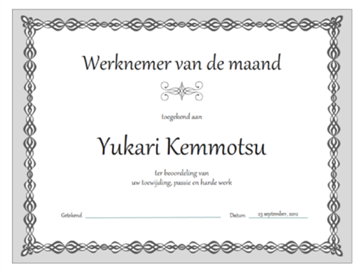 Certificaat, werknemer van de maand (ontwerp met grijze ketting) Certificaat, werknemer van de maand (ontwerp met grijze ketting)