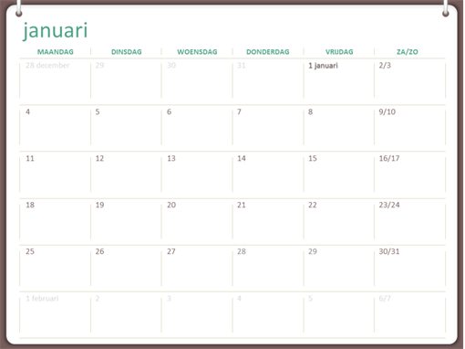 Kalender 2018 (ma-zo, twee ringen)