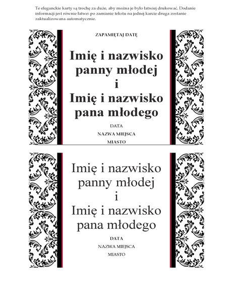 Karta powiadamiająca o ślubie „zanotuj datę” (projekt ślubny czarno-biały) Karta powiadamiająca o ślubie „zanotuj datę” (projekt ślubny czarno-biały)