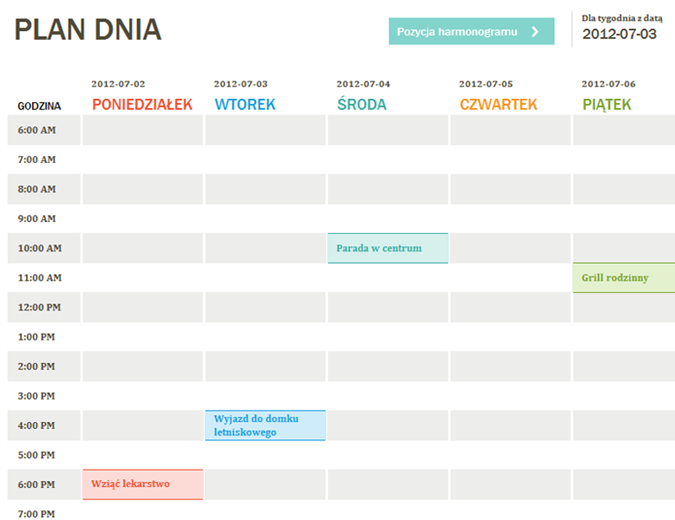 Plan dnia Plan dnia