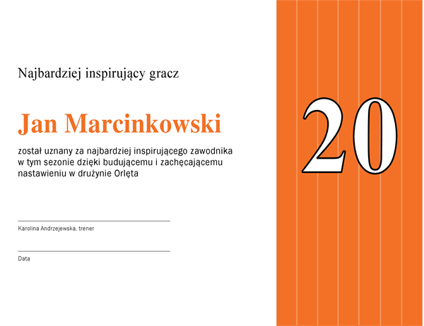 Dyplom Najbardziej inspirujący zawodnik (tytuł edytowalny) Dyplom Najbardziej inspirujący zawodnik (tytuł edytowalny)