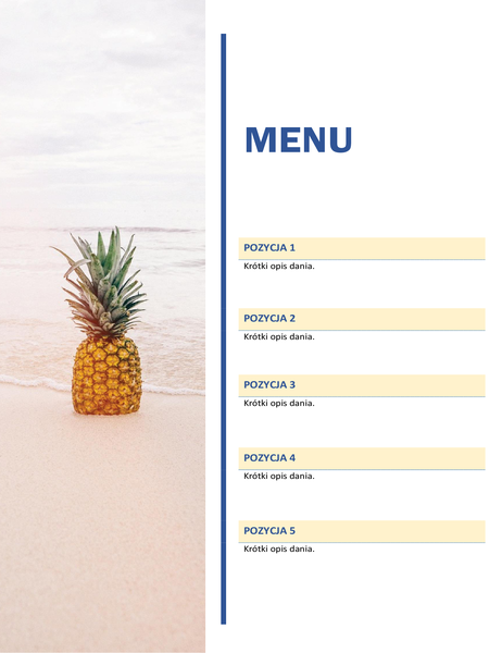 Menu na przyjęcie (motyw Słońce i piasek) Menu na przyjęcie (motyw Słońce i piasek)