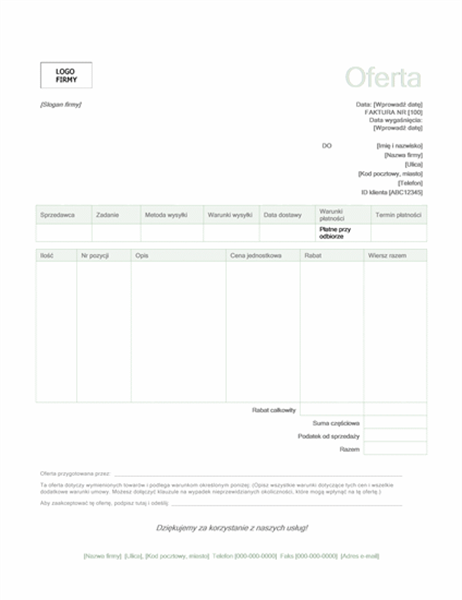 Oferta sprzedaży (motyw Zieleń) Oferta sprzedaży (motyw Zieleń)