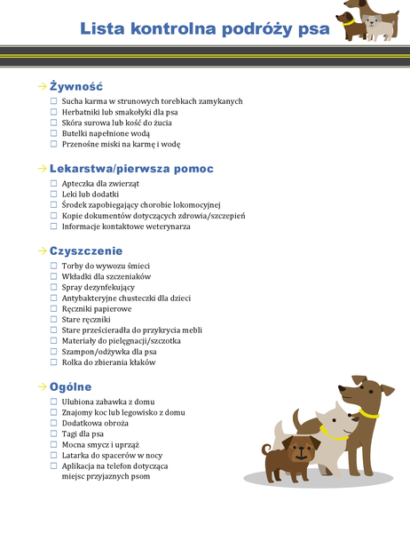 Lista kontrolna podróży psa Lista kontrolna podróży psa
