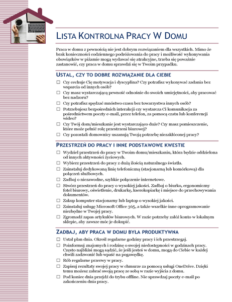 Lista kontrolna pracy w domu Lista kontrolna pracy w domu