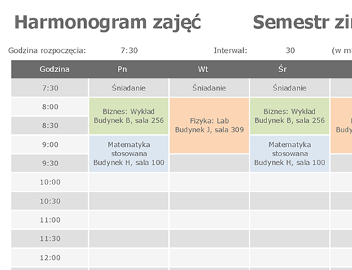 Harmonogram zajęć Harmonogram zajęć