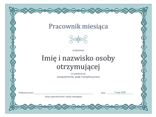 Dyplom Pracownik miesiąca (projekt Niebieski łańcuch) Dyplom Pracownik miesiąca (projekt Niebieski łańcuch)