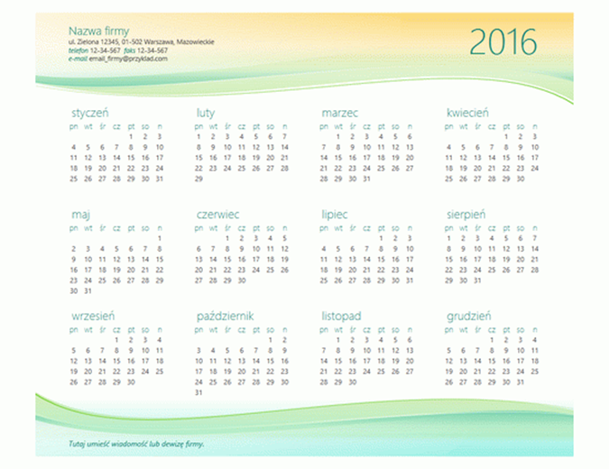 Mały kalendarz biznesowy (dowolny rok)