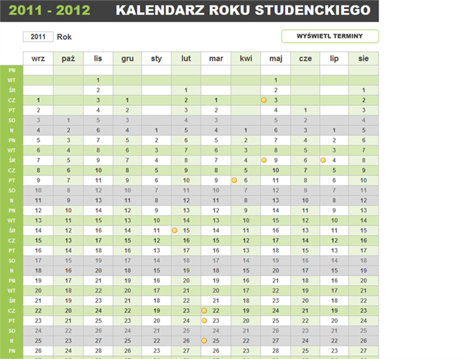 Terminarz roku studenckiego Terminarz roku studenckiego