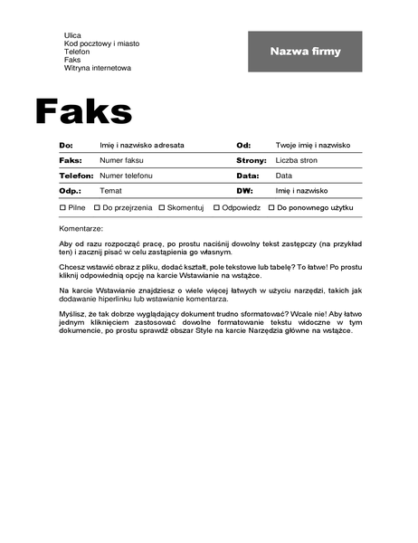 Strona tytułowa faksu (projekt Profesjonalny) Strona tytułowa faksu (projekt Profesjonalny)
