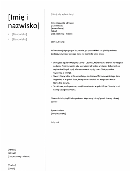 List motywacyjny do życiorysu chronologicznego (projekt Prosty)