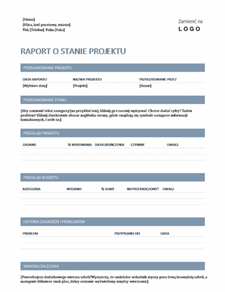 Raport o stanie projektu Raport o stanie projektu