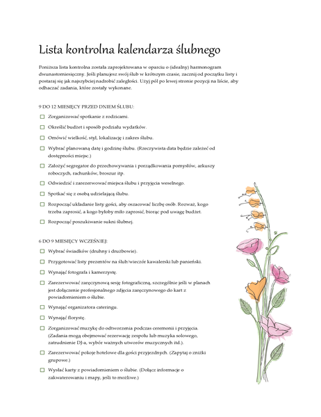Ślubna lista kontrolna (akwarela) Ślubna lista kontrolna (akwarela)