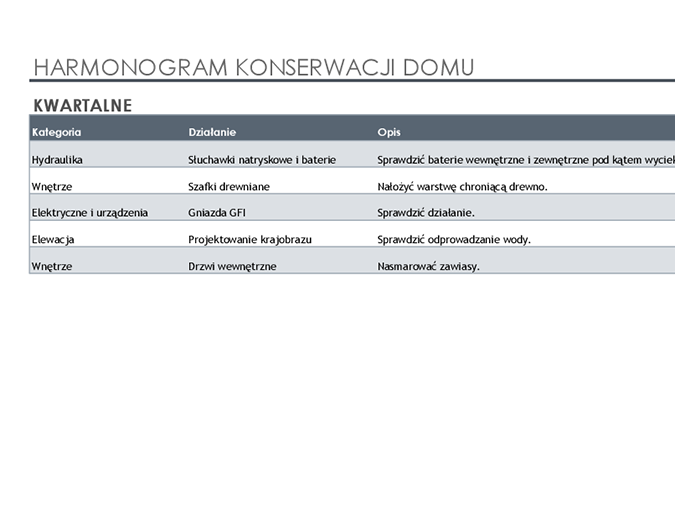 Harmonogram konserwacji domu z listą zadań Harmonogram konserwacji domu z listą zadań