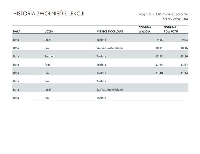 Dziennik zwolnień uczniów z lekcji Dziennik zwolnień uczniów z lekcji