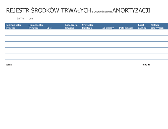 Rejestr środków trwałych z uwzględnieniem amortyzacji Rejestr środków trwałych z uwzględnieniem amortyzacji