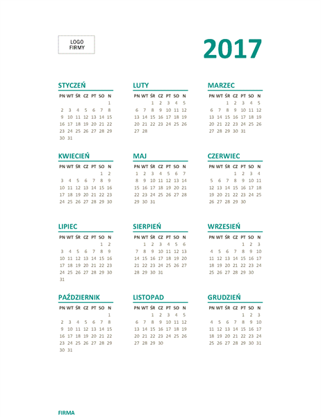 Jednostronicowy kalendarz na rok 2017 (pon.–niedz.) Jednostronicowy kalendarz na rok 2017 (pon.–niedz.)