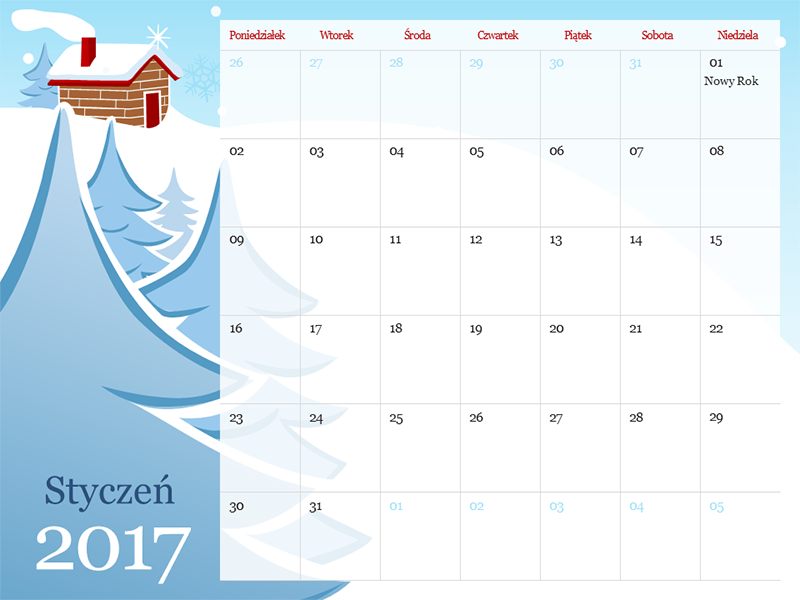Ilustrowany kalendarz sezonowy na rok 2017 (pon.–niedz.) Ilustrowany kalendarz sezonowy na rok 2017 (pon.–niedz.)