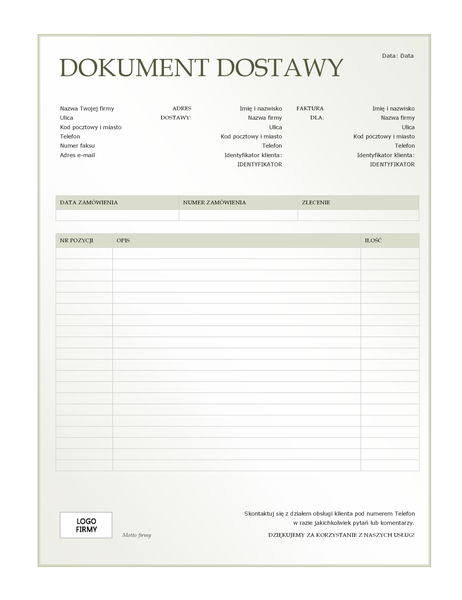 Dokument dostawy (motyw Zielony gradient) Dokument dostawy (motyw Zielony gradient)