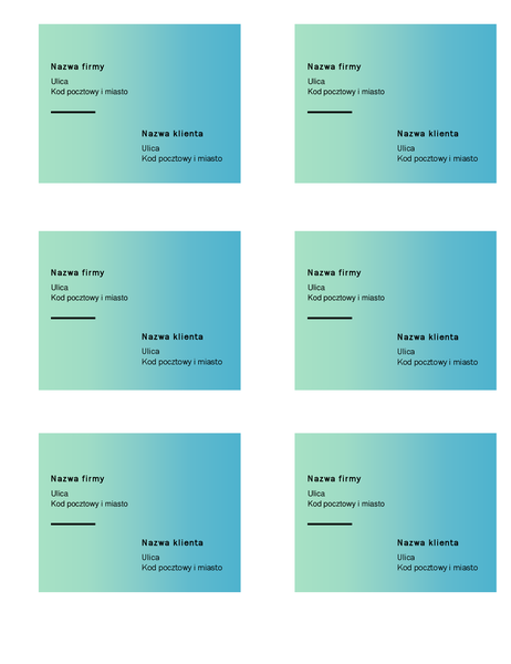 Etykiety wysyłkowe (projekt Zielony gradient, 6 na stronie, pasują do papieru Avery 5164) Etykiety wysyłkowe (projekt Zielony gradient, 6 na stronie, pasują do papieru Avery 5164)