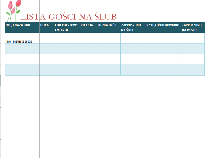 Lista gości na ślub (z tulipanami) Lista gości na ślub (z tulipanami)
