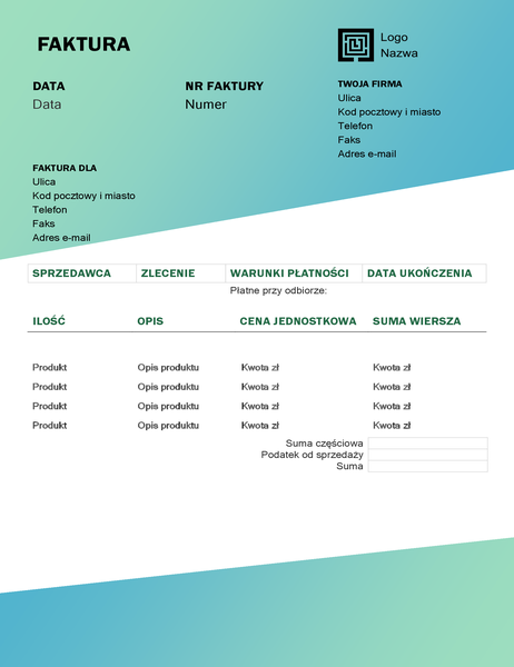 Faktura za usługę (projekt Zielony gradient) Faktura za usługę (projekt Zielony gradient)