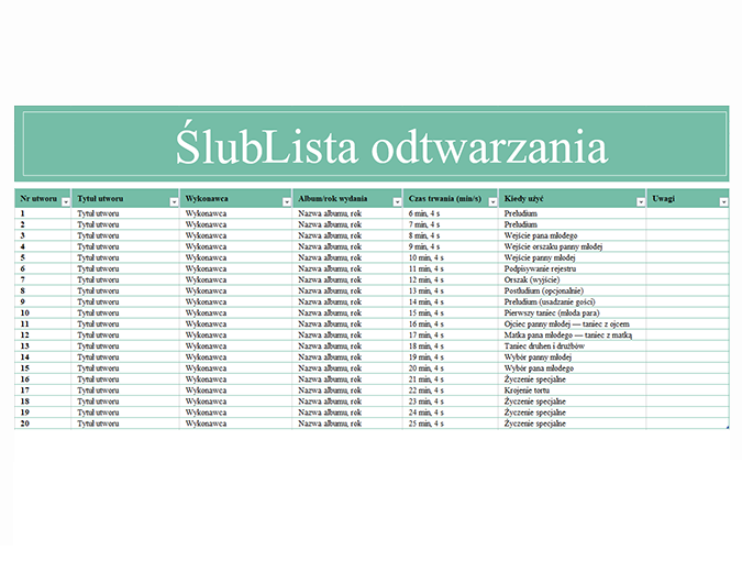 Lista odtwarzania na ślub Lista odtwarzania na ślub