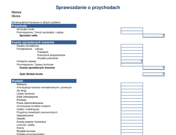 Sprawozdanie o przychodach za 1 rok Sprawozdanie o przychodach za 1 rok