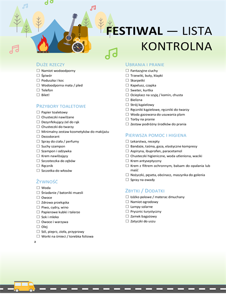 Lista kontrolna dotycząca festiwalu Lista kontrolna dotycząca festiwalu