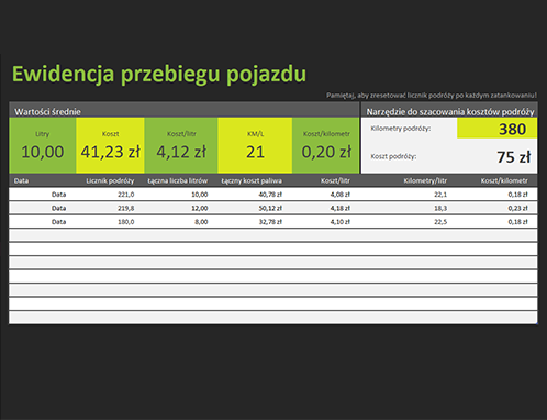 Ewidencja przebiegu pojazdu Ewidencja przebiegu pojazdu