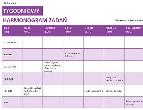 Tygodniowa Lista Zada Office Templates