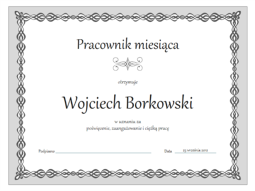 Dyplom dla pracownika miesiąca (motyw Szary łańcuch) Dyplom dla pracownika miesiąca (motyw Szary łańcuch)