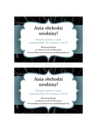 Zaproszenia na przyjęcie (niebieska wstążka, 2 na stronie) Zaproszenia na przyjęcie (niebieska wstążka, 2 na stronie)