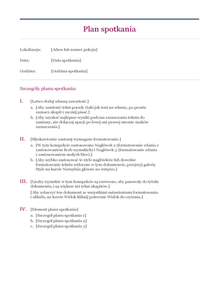 Klasyczny plan spotkania Klasyczny plan spotkania