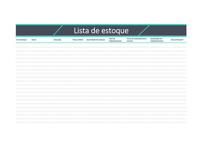 Lista de estoque Lista de estoque
