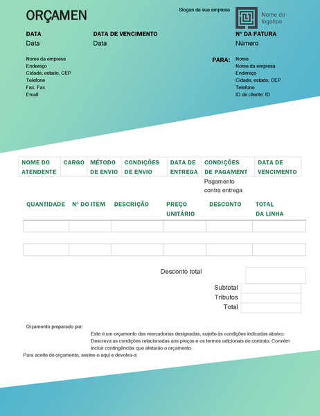 Orçamento de vendas (design Gradiente Verde) Orçamento de vendas (design Gradiente Verde)