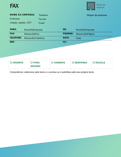 Folha de rosto de fax (design Gradiente Verde) Folha de rosto de fax (design Gradiente Verde)