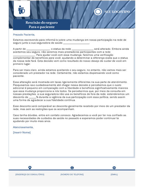 Carta de terminação de seguro de saúde Carta de terminação de seguro de saúde