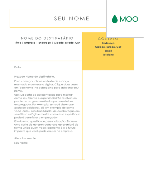 Carta de apresentação simples e direta, elaborada pela MOO Carta de apresentação simples e direta, elaborada pela MOO