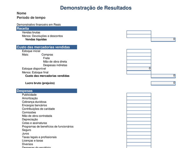 Demonstração de resultados anual Demonstração de resultados anual