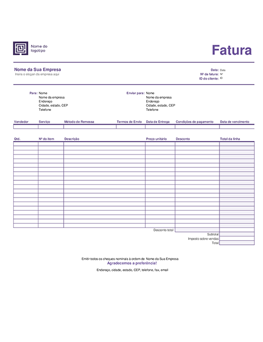 Fatura de vendas (design de Linhas Simples) Fatura de vendas (design de Linhas Simples)