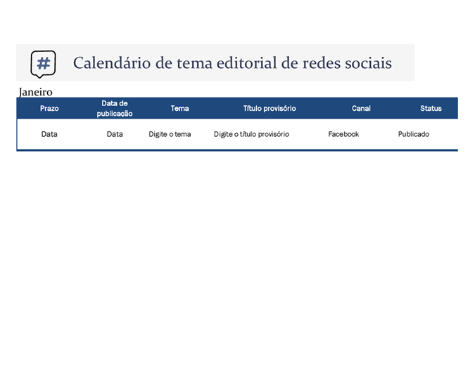 Calendário de tema editorial de mídia social Calendário de tema editorial de mídia social